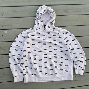 Liberty White Hoodie with Black Logo Pattern